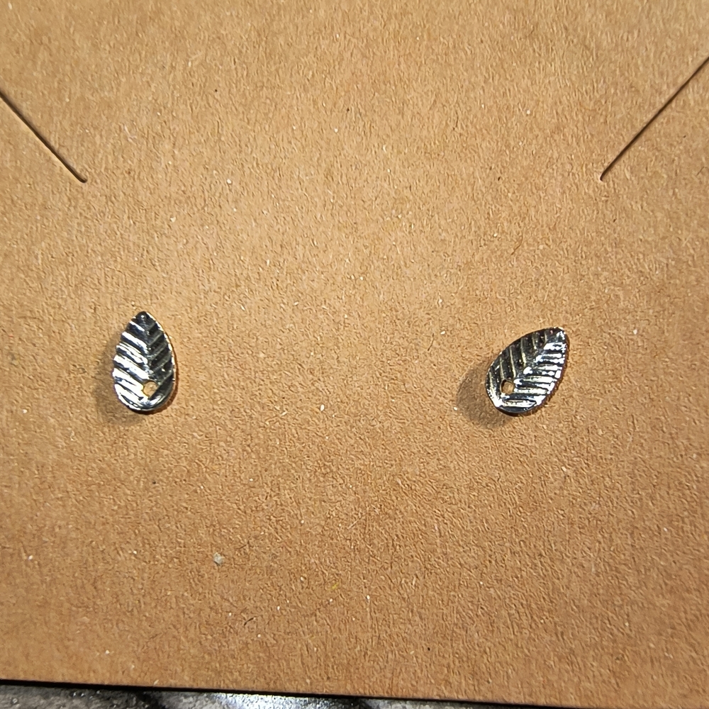 Silver Cactus and Leaf Stud Earrings - Picture 2 of 4